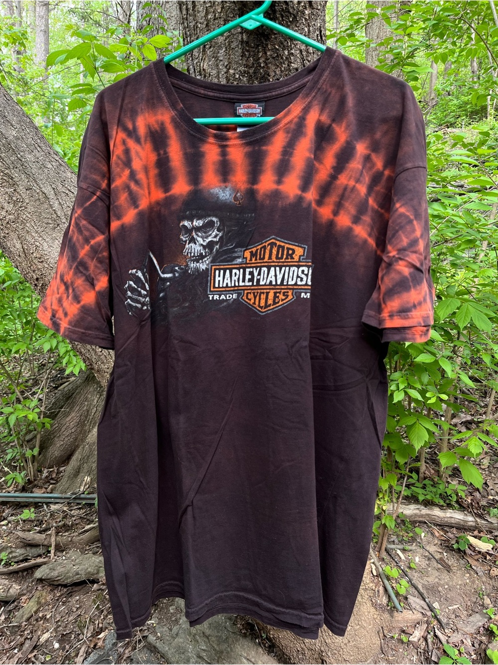 Harley Davidson Skeleton Flame Tie Dye Williamsport, MD Orange Black Men’s XL